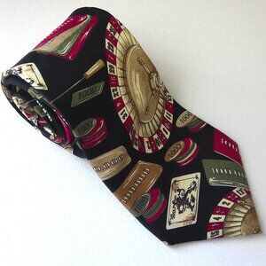 Surrey Sophisticates Men's Neck Tie 100% Italian Silk Casino 4" X 59 1/2" EUC